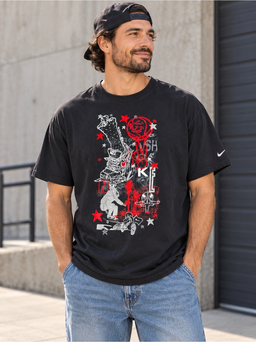 Nike The Nike Tee XXL Black Basketball Graphic T-Shirt Red White Swoosh